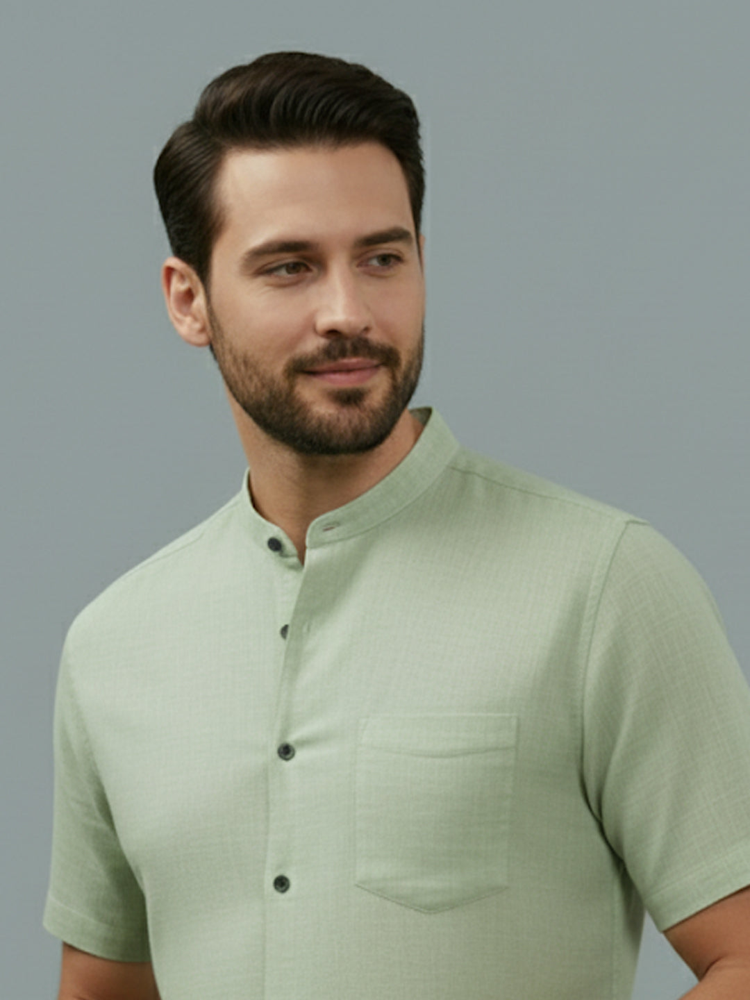VORA LABEL Men Cotton Regular Fit Mandarin Collar Casual Shirt - White