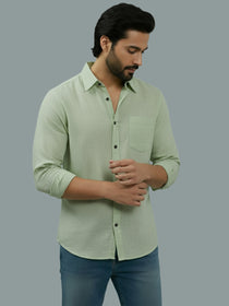 VORA LABEL Men Cotton Regular Fit Spread Collar Casual Shirt - Green