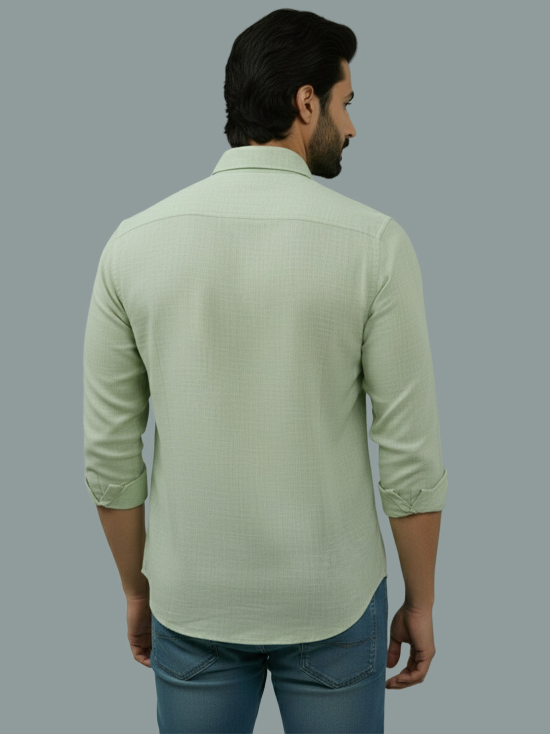 VORA LABEL Men Cotton Regular Fit Spread Collar Casual Shirt - Green