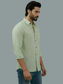 VORA LABEL Men Cotton Regular Fit Spread Collar Casual Shirt - Green