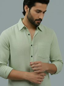 VORA LABEL Men Cotton Regular Fit Spread Collar Casual Shirt - Green