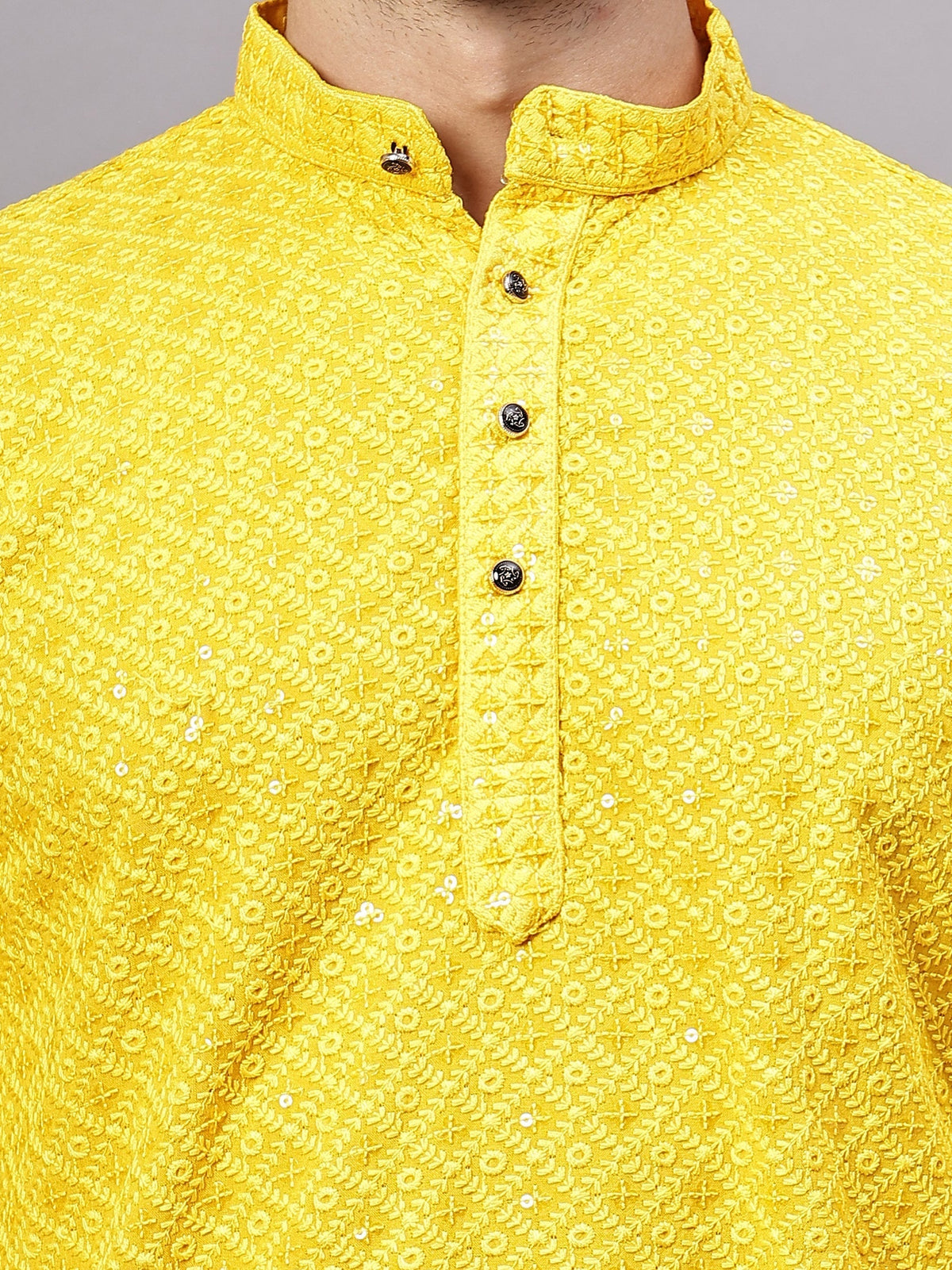 VORA LABEL Men Rayon Schiffli Chikankari Floral Printed Long Kurta Set - Pista