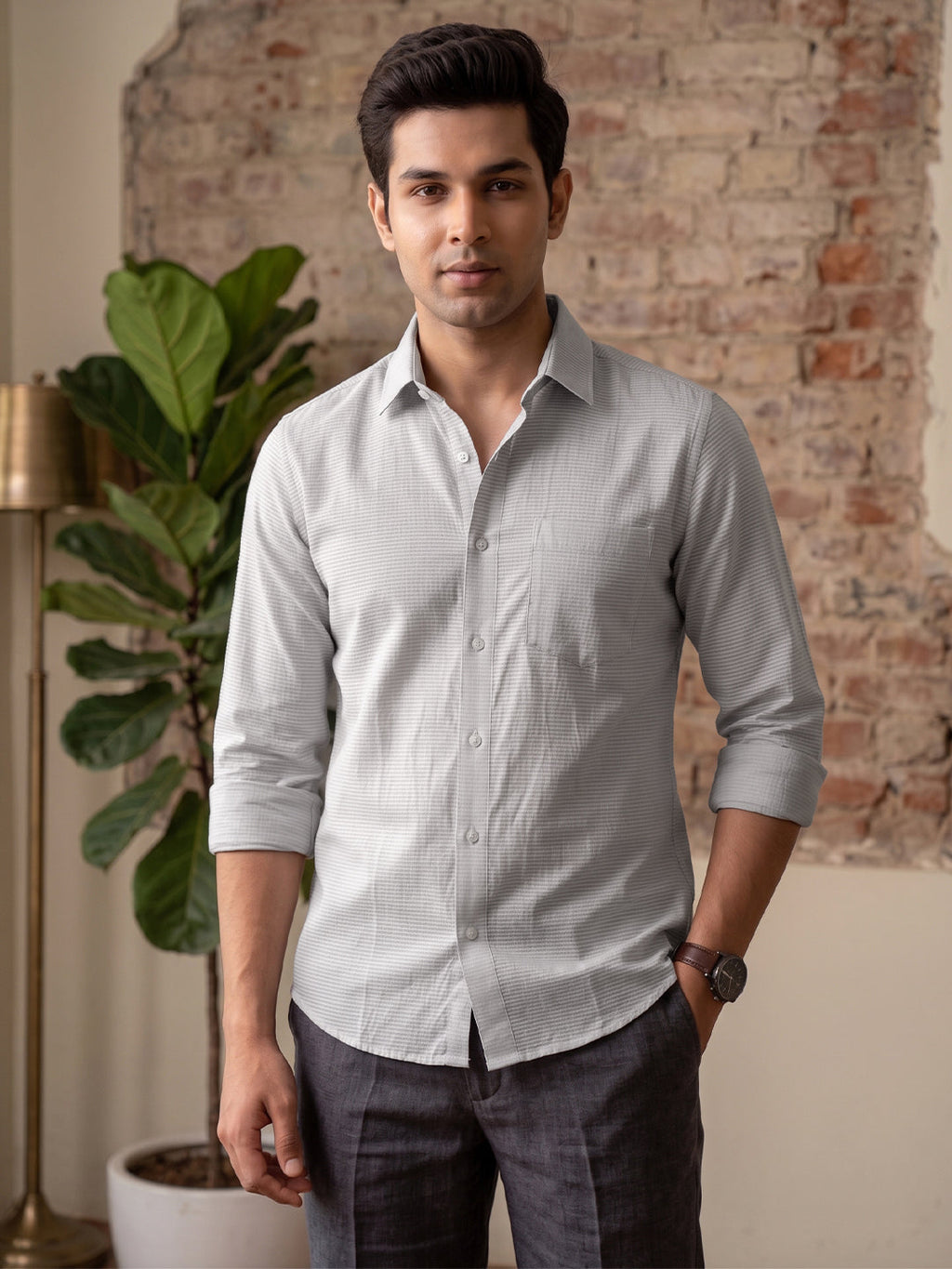 VORA LABEL Men Cotton Solid Regular Fit Casual Shirt - Gray