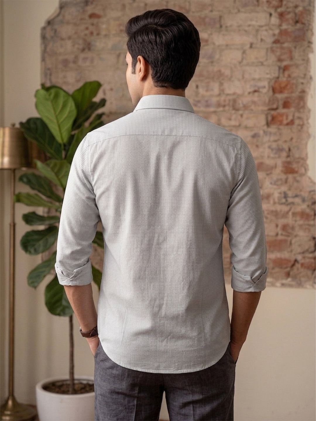 VORA LABEL Men Cotton Solid Regular Fit Casual Shirt - Gray Secondary image