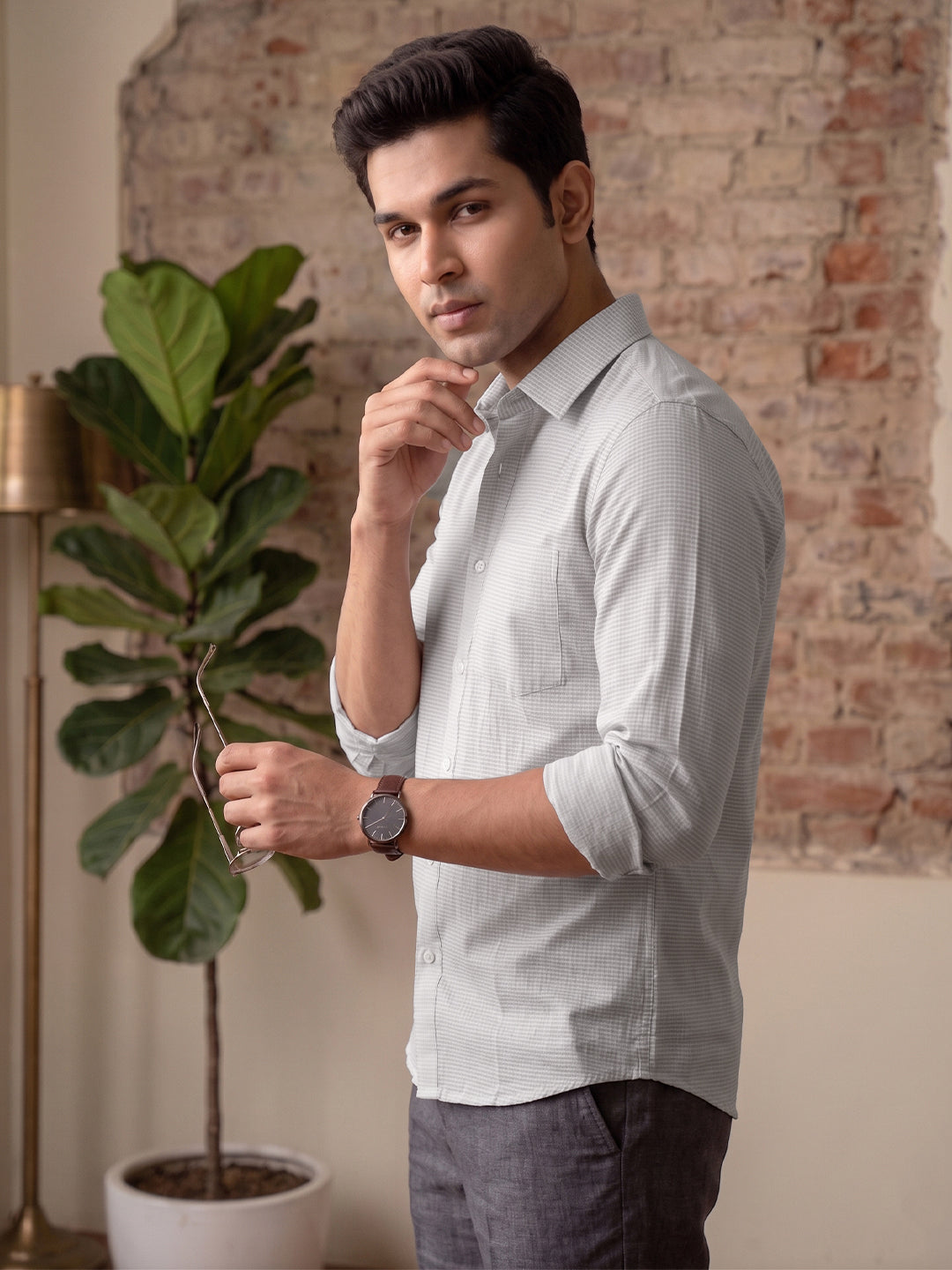 VORA LABEL Men Cotton Solid Regular Fit Casual Shirt - Gray