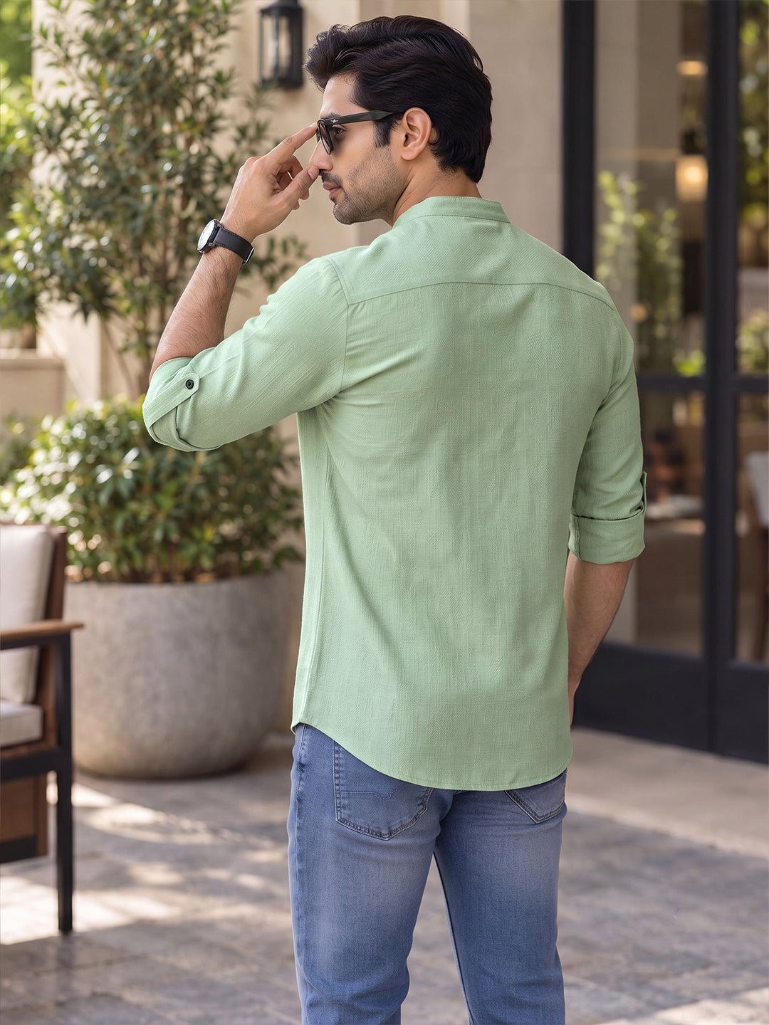 VORA LABEL Men’s Cotton Blend Solid Kurta | Mandarin Collar Full Sleeve Kurta | Casual & Festive Wear
