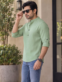 VORA LABEL Men’s Cotton Blend Solid Kurta | Mandarin Collar Full Sleeve Kurta | Casual & Festive Wear