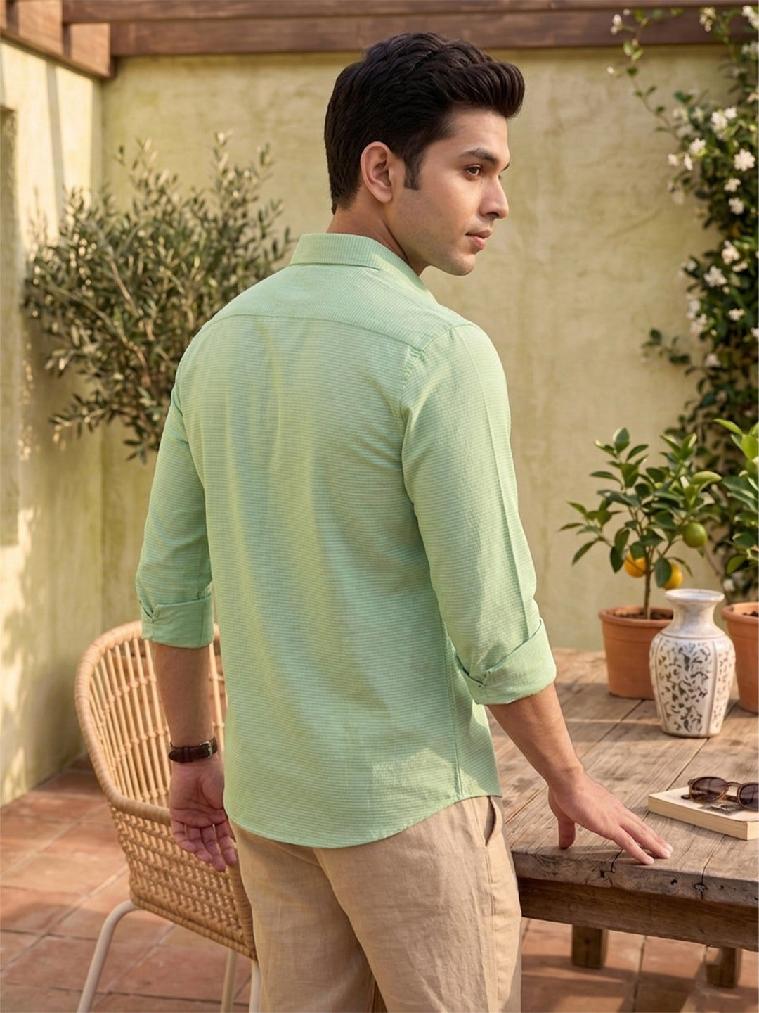 VORA LABEL Men Cotton Solid Regular Fit Casual Shirt - Light Green