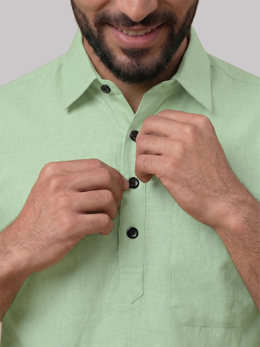 VORA LABEL Men’s Cotton Blend Solid Kurta | Mandarin Collar Full Sleeve Kurta with Pocket | Casual & Festive Wear