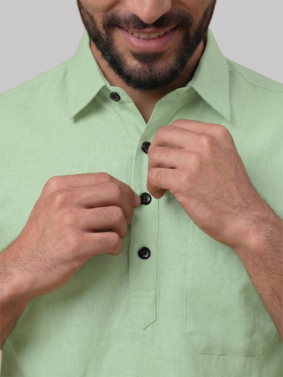 VORA LABEL Men’s Cotton Blend Solid Kurta | Mandarin Collar Full Sleeve Kurta with Pocket | Casual & Festive Wear