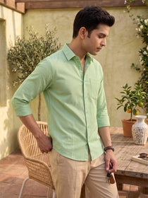 VORA LABEL Men Cotton Solid Regular Fit Casual Shirt - Light Green