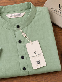 VORA LABEL Men’s Cotton Blend Solid Kurta | Mandarin Collar Full Sleeve Kurta | Casual & Festive Wear