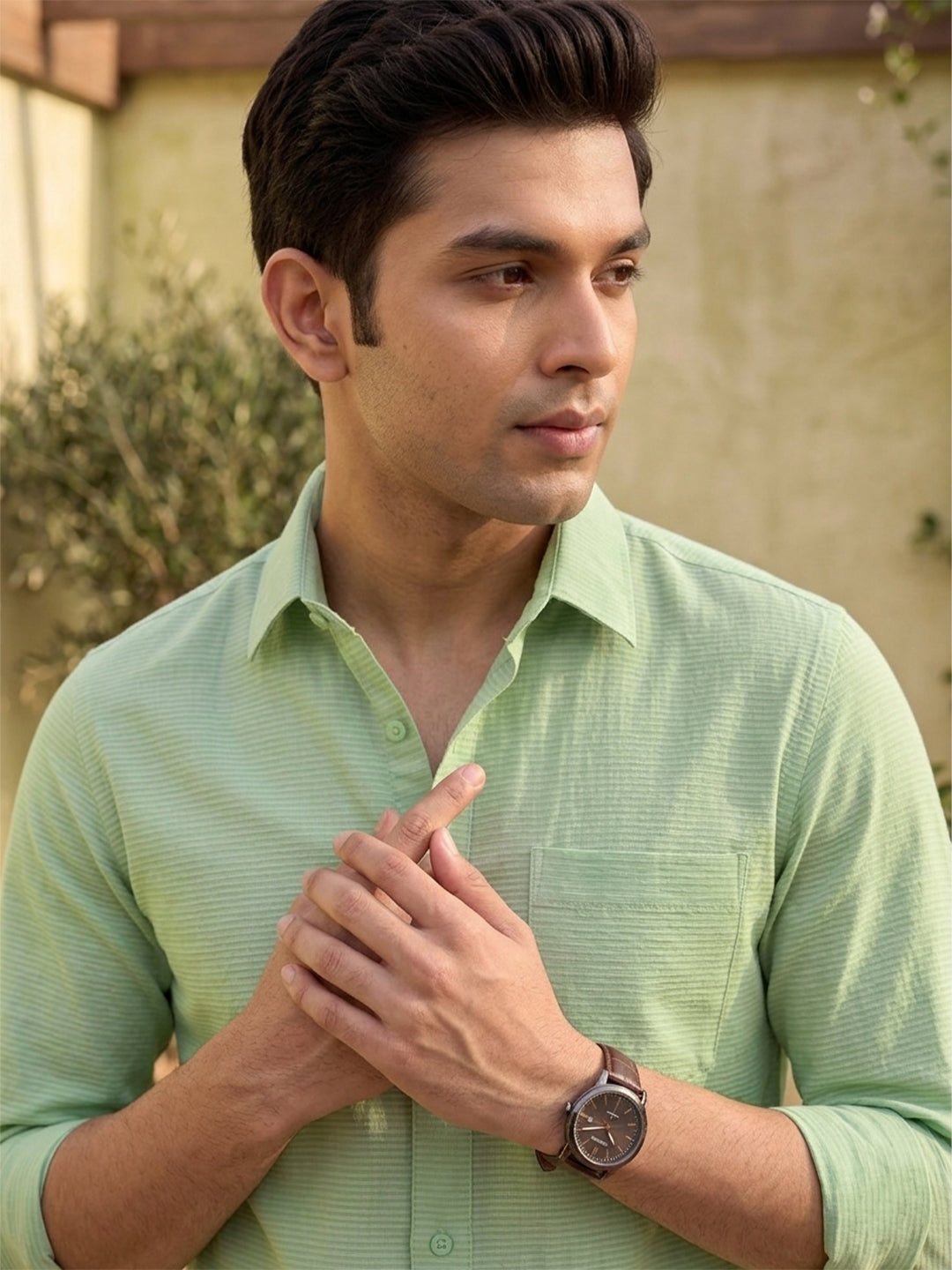 VORA LABEL Men Cotton Solid Regular Fit Casual Shirt - Light Green