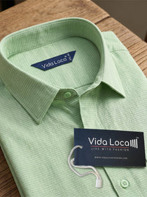 VORA LABEL Men Cotton Solid Regular Fit Casual Shirt - Light Green