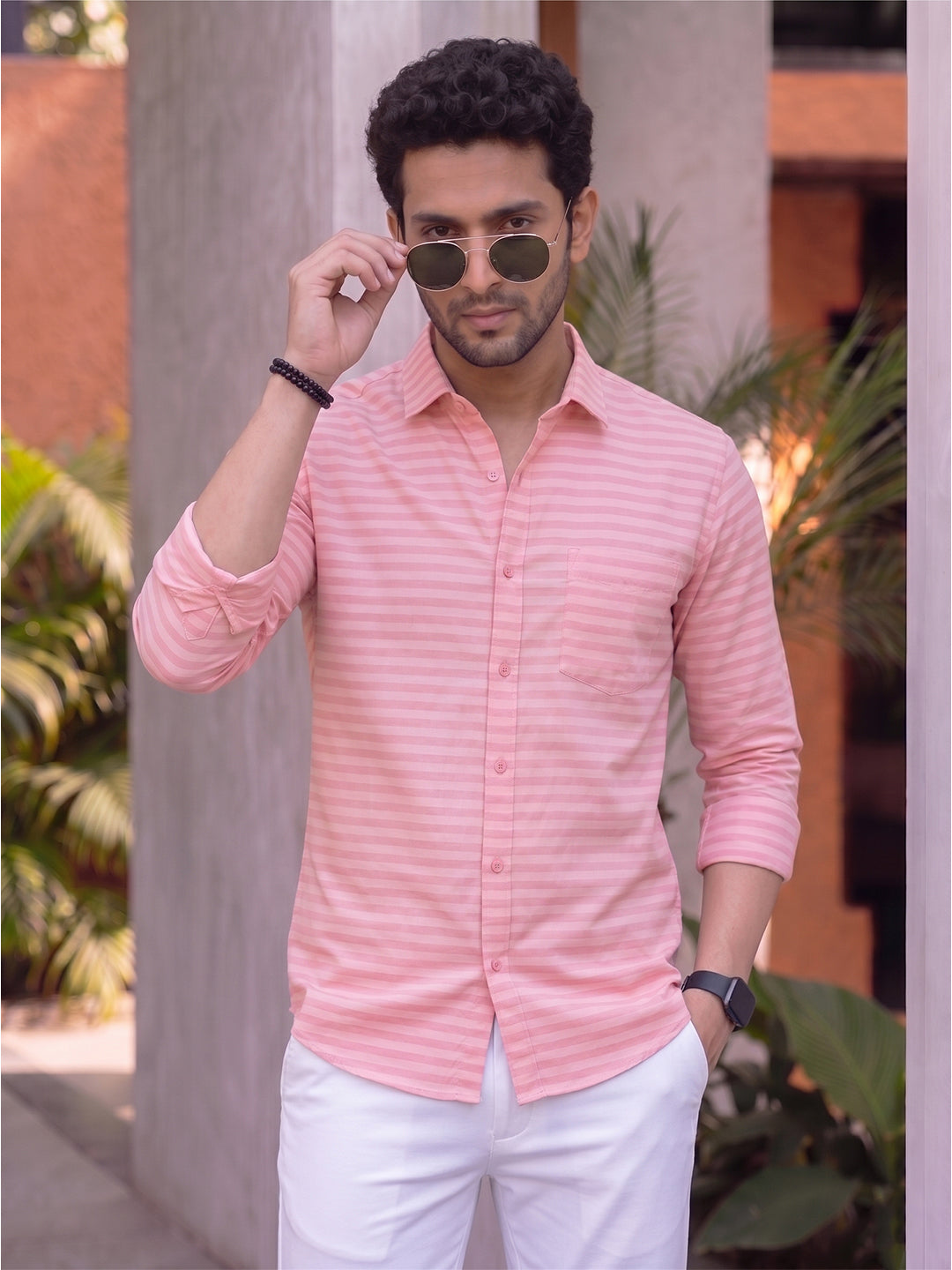 VORA LABEL Men Denim Striped Slim Fit Casual Shirt - Black