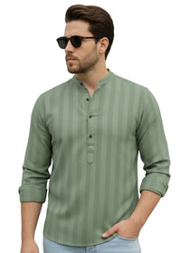 VORA LABEL Men Cotton Striped Relaxed Fit Short Kurta - Light Green