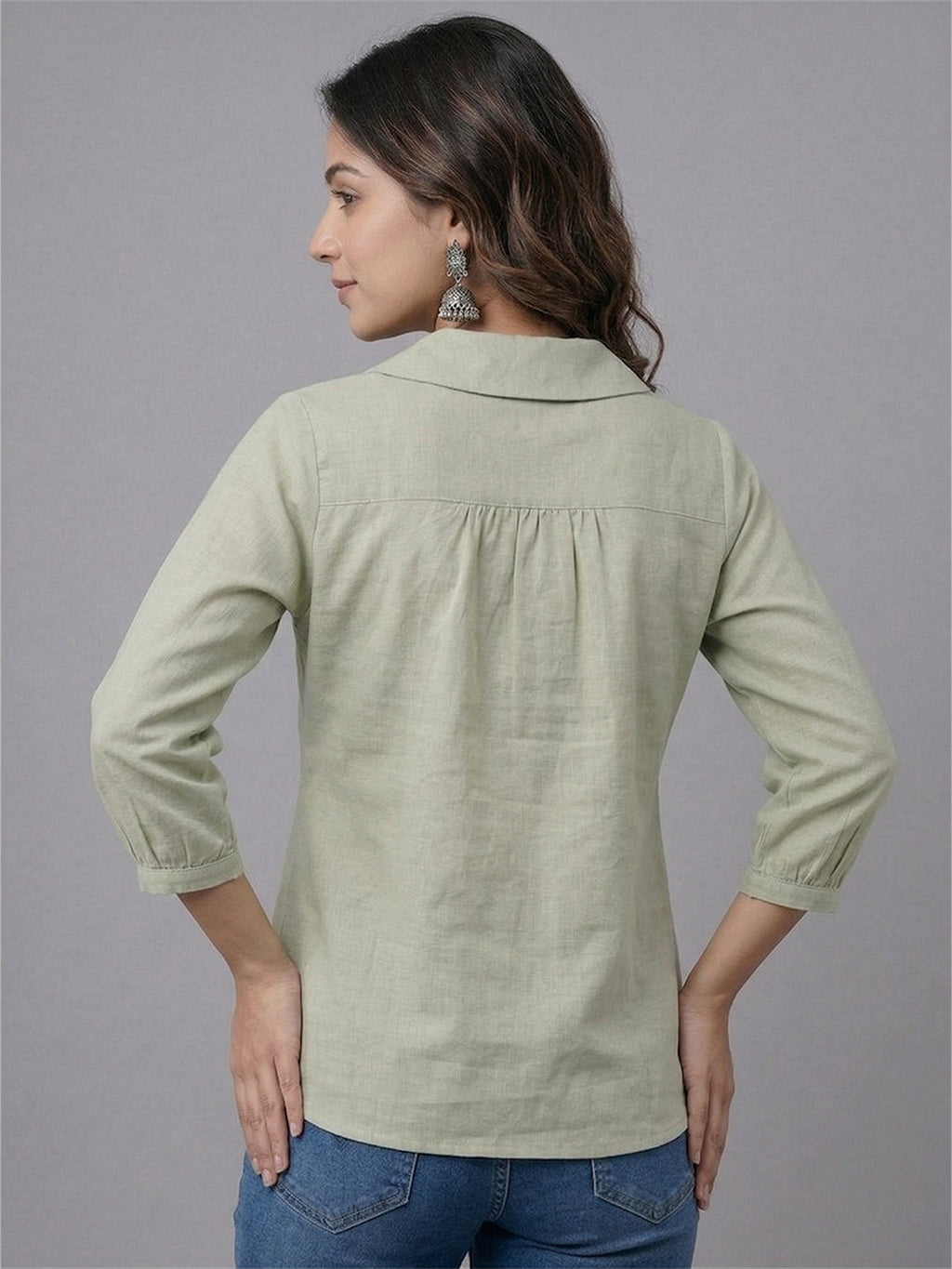 VORA LABEL Women Linen Cotton Regular Fit V Neck Top - White
