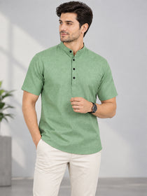 VORA LABEL Men’s Cotton Blend Mandarin Collar Half Kurta | Short Sleeve Solid Casual Wear