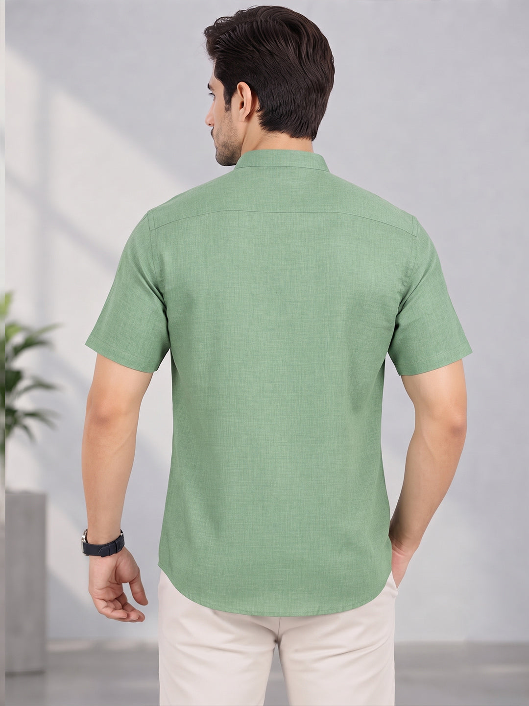 VORA LABEL Men’s Cotton Blend Mandarin Collar Half Kurta | Short Sleeve Solid Casual Wear