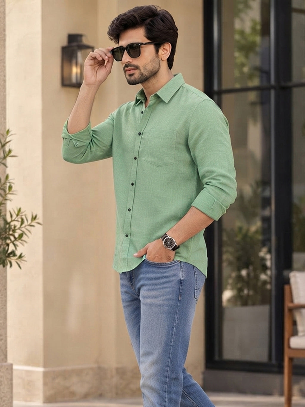 VORA LABEL Men’s Solid Cotton Blend Shirt | Full Sleeve Casual & Formal Shirt