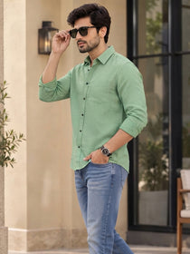 VORA LABEL Men’s Solid Cotton Blend Shirt | Full Sleeve Casual & Formal Shirt