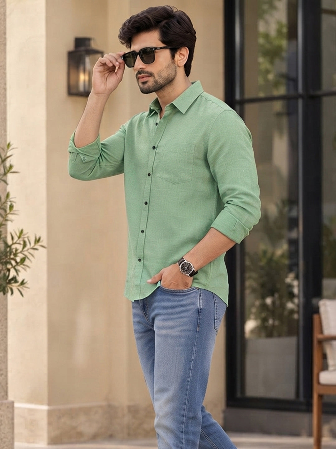 VORA LABEL Men’s Solid Cotton Blend Shirt | Full Sleeve Casual & Formal Shirt