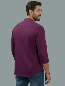 VORA LABEL Men Cotton Regular Fit Mandarin Collar Casual Shirt - Pink