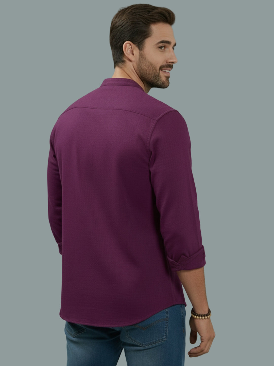 VORA LABEL Men Cotton Regular Fit Mandarin Collar Casual Shirt - Pink