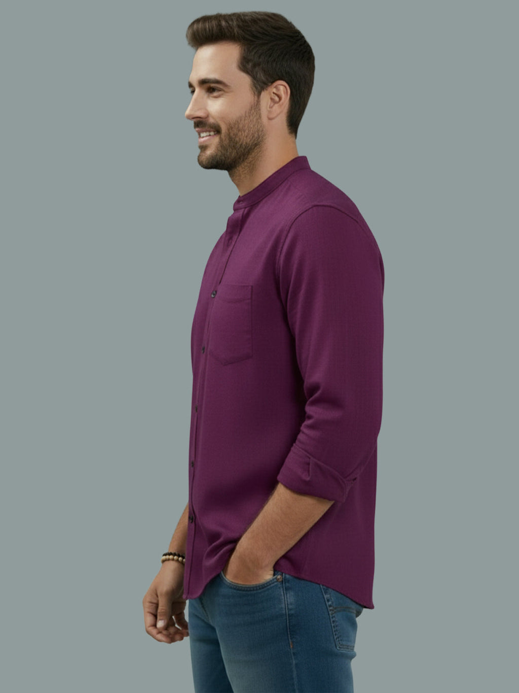 VORA LABEL Men Cotton Regular Fit Mandarin Collar Casual Shirt - Pink