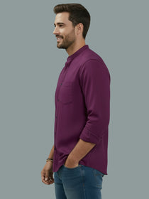 VORA LABEL Men Cotton Regular Fit Mandarin Collar Casual Shirt - Pink