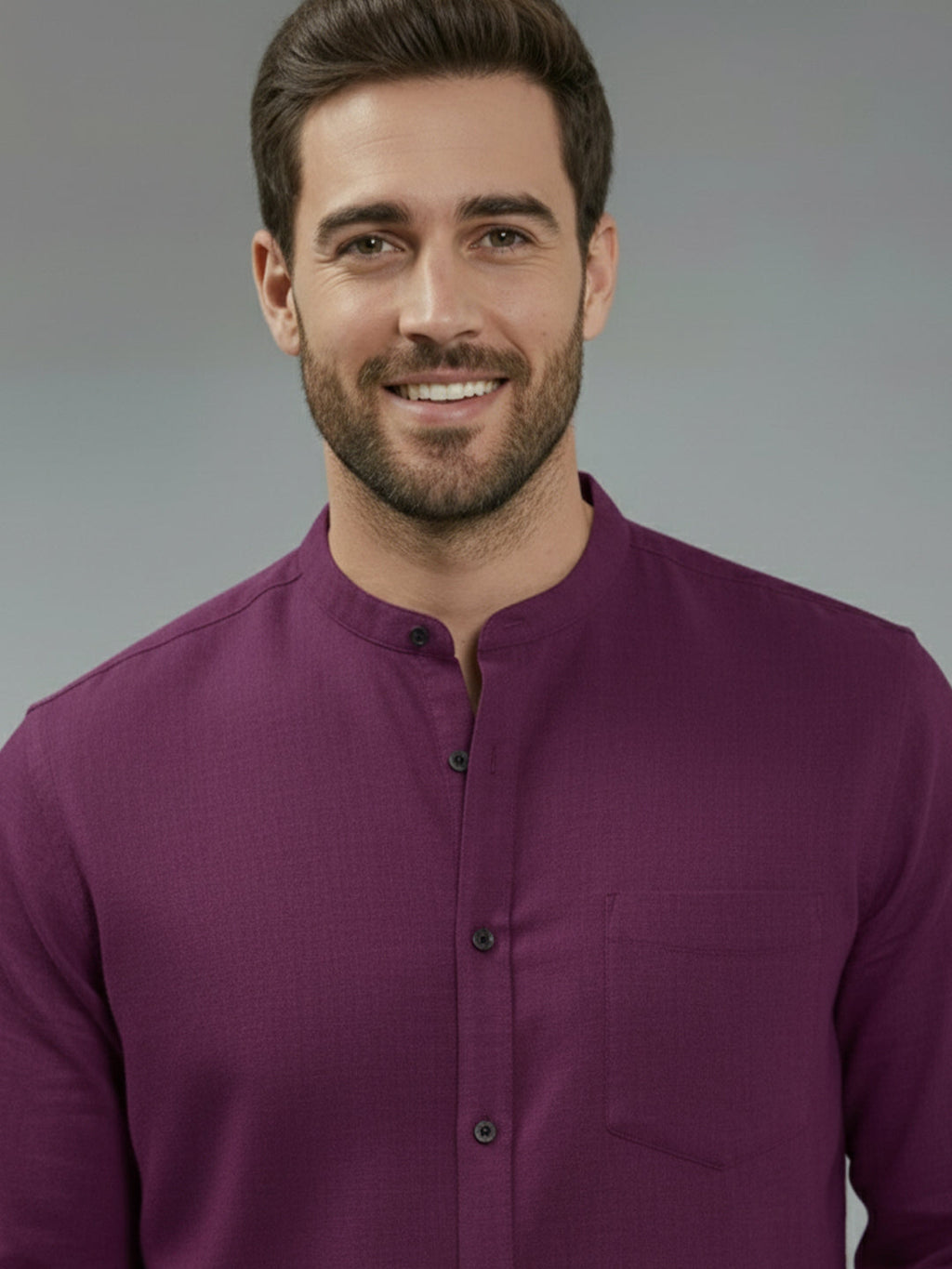 VORA LABEL Men Cotton Regular Fit Mandarin Collar Casual Shirt - Pink