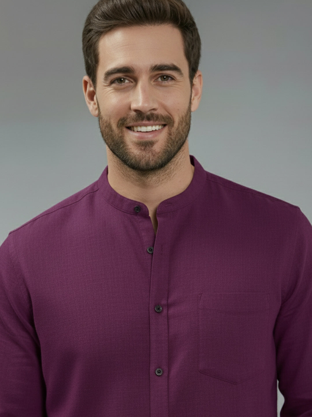 VORA LABEL Men Cotton Regular Fit Mandarin Collar Casual Shirt - Pink