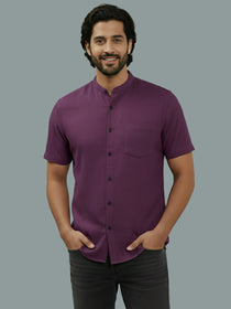 VORA LABEL Men Cotton Regular Fit Mandarin Collar Casual Shirt - White