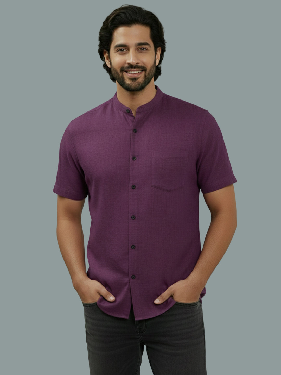VORA LABEL Men Cotton Regular Fit Mandarin Collar Casual Shirt - White