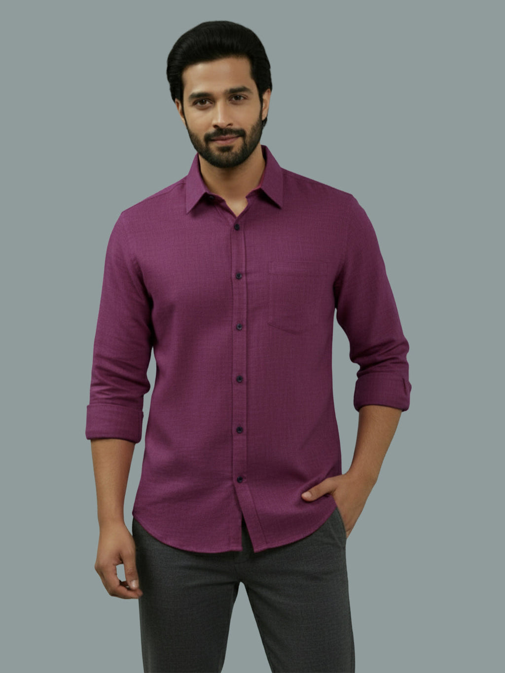 VORA LABEL Men Cotton Regular Fit Spread Collar Casual Shirt - Green
