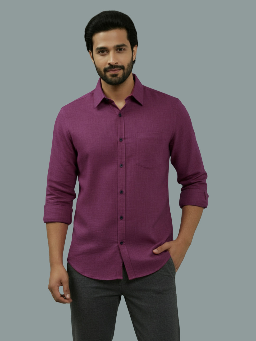 VORA LABEL Men Cotton Regular Fit Spread Collar Casual Shirt - Green