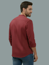 VORA LABEL Men Cotton Regular Fit Mandarin Collar Casual Shirt - Pink