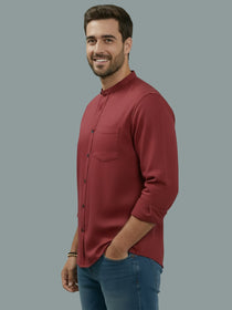 VORA LABEL Men Cotton Regular Fit Mandarin Collar Casual Shirt - Pink