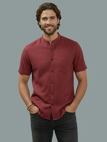 VORA LABEL Men Cotton Regular Fit Mandarin Collar Casual Shirt - White