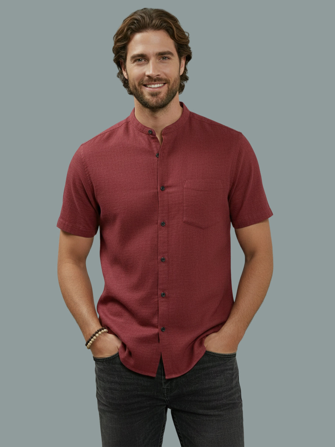 VORA LABEL Men Cotton Regular Fit Mandarin Collar Casual Shirt - White