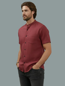 VORA LABEL Men Cotton Regular Fit Mandarin Collar Casual Shirt - White