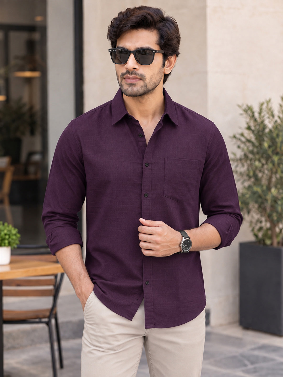 VORA LABEL Men’s Solid Cotton Blend Shirt | Full Sleeve Casual & Formal Shirt