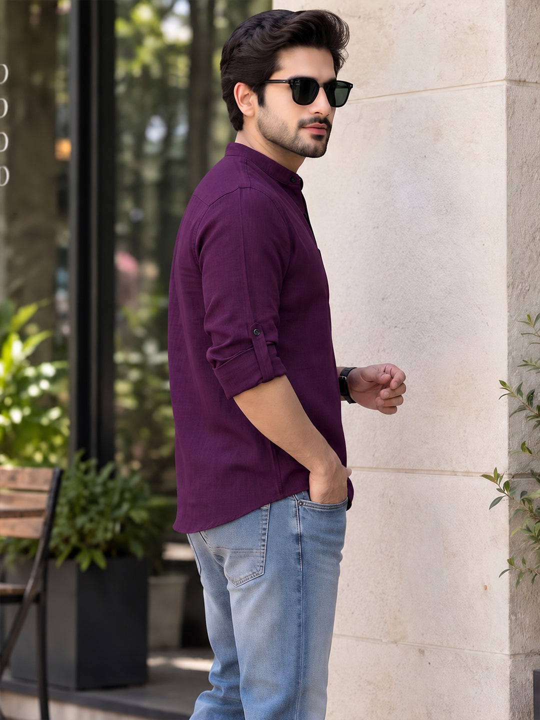 VORA LABEL Men’s Cotton Blend Solid Kurta | Mandarin Collar Full Sleeve Kurta | Casual & Festive Wear