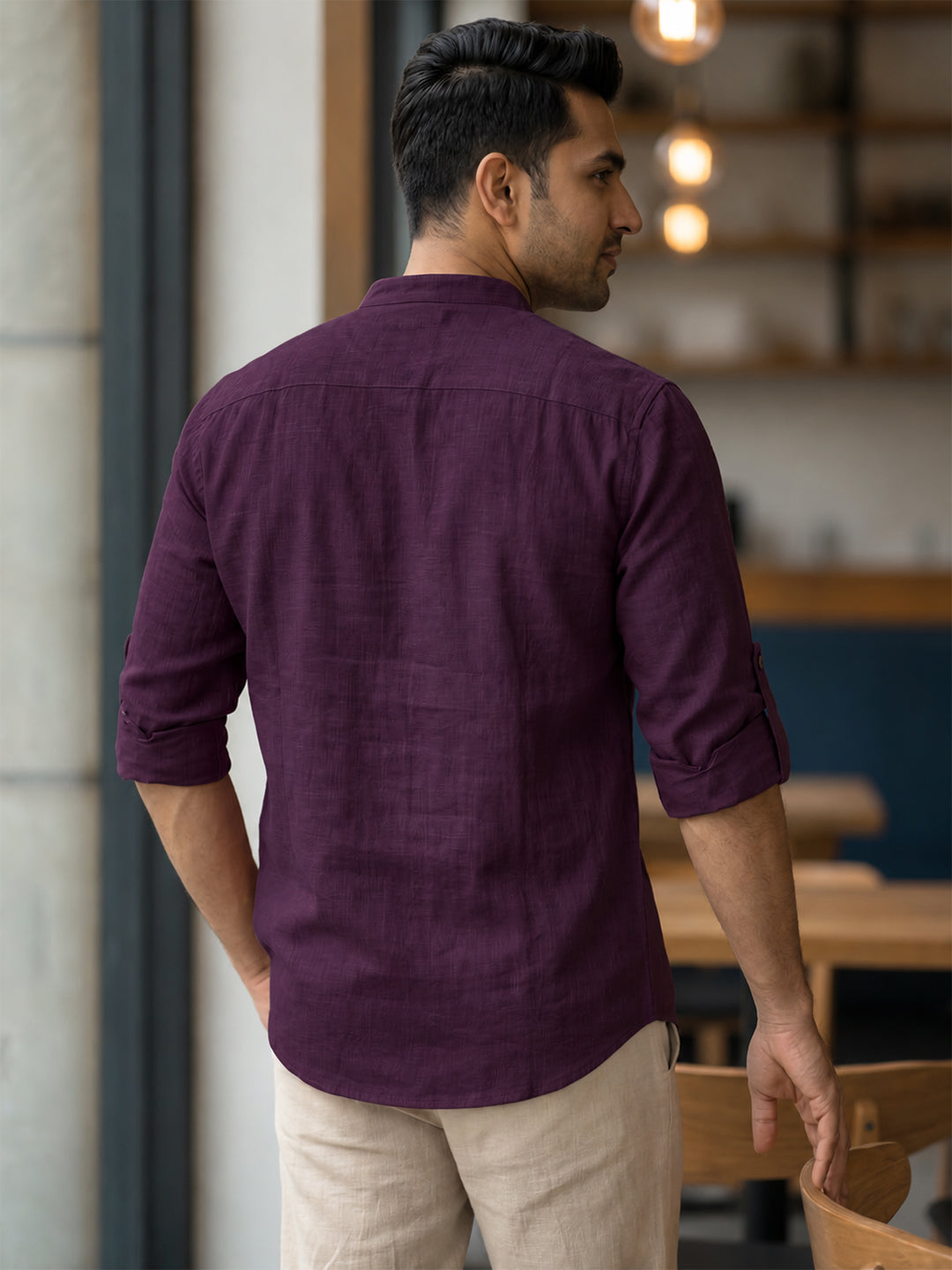 VORA LABEL Men’s Cotton Blend Solid Kurta | Mandarin Collar Full Sleeve Kurta | Casual & Festive Wear
