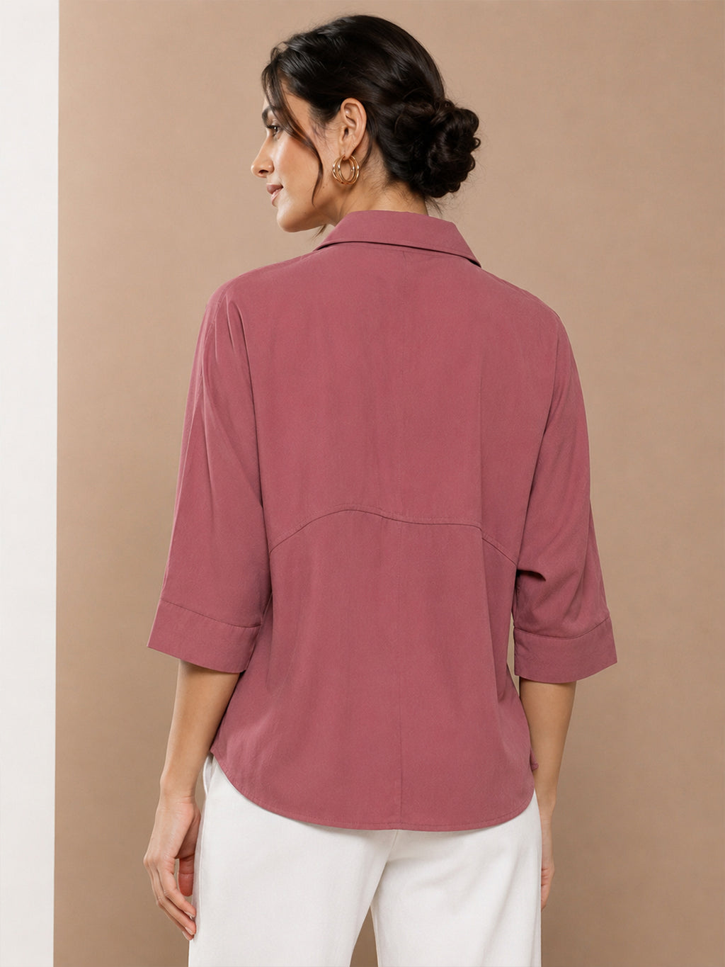 VORA LABEL Women’s Solid Viscose Relaxed Fit Collared Top | 3/4 Sleeve Casual & Office Wear Shirt