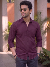 VORA LABEL Men Denim Striped Slim Fit Casual Shirt - Black