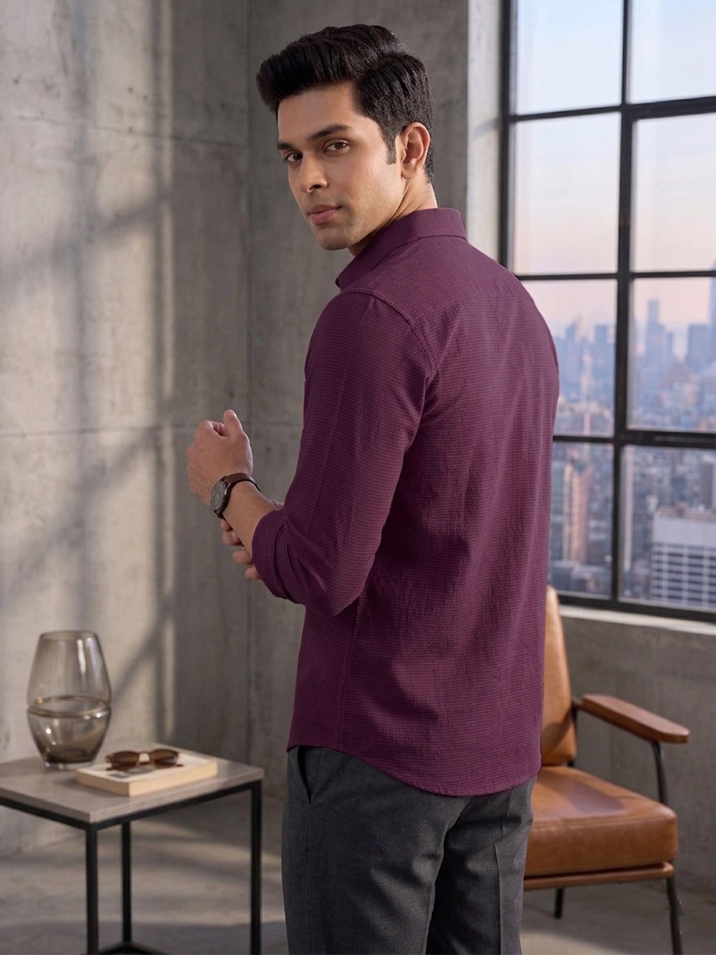 VORA LABEL Men Cotton Solid Regular Fit Casual Shirt - Magenta