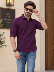 VORA LABEL Men’s Cotton Blend Solid Kurta | Mandarin Collar Full Sleeve Kurta with Pocket | Casual & Festive Wear