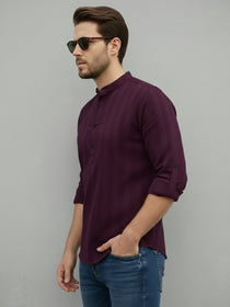 VORA LABEL Men Cotton Striped Relaxed Fit Short Kurta - Magenta