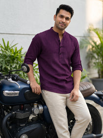 VORA LABEL Men’s Cotton Blend Solid Kurta | Mandarin Collar Full Sleeve Kurta | Casual & Festive Wear